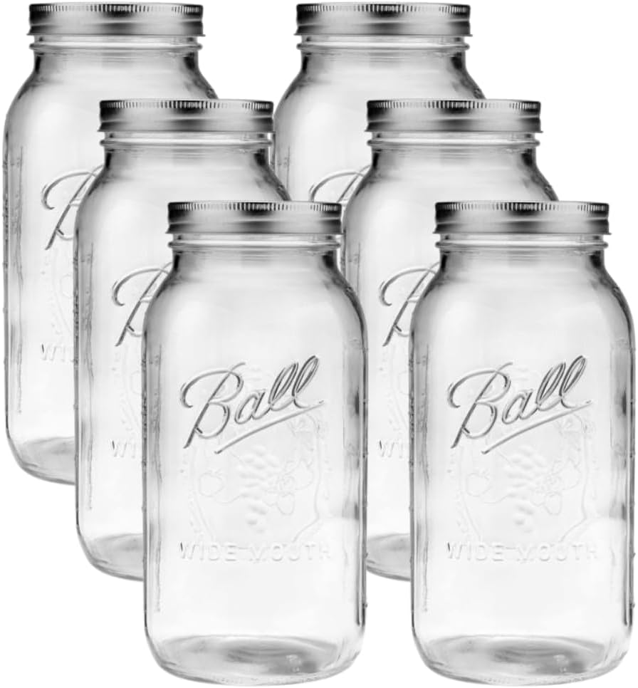 Ball - 64oz Wide Mouth Jars with Lids & Bands 6 Pack Jars Half Gallon Large