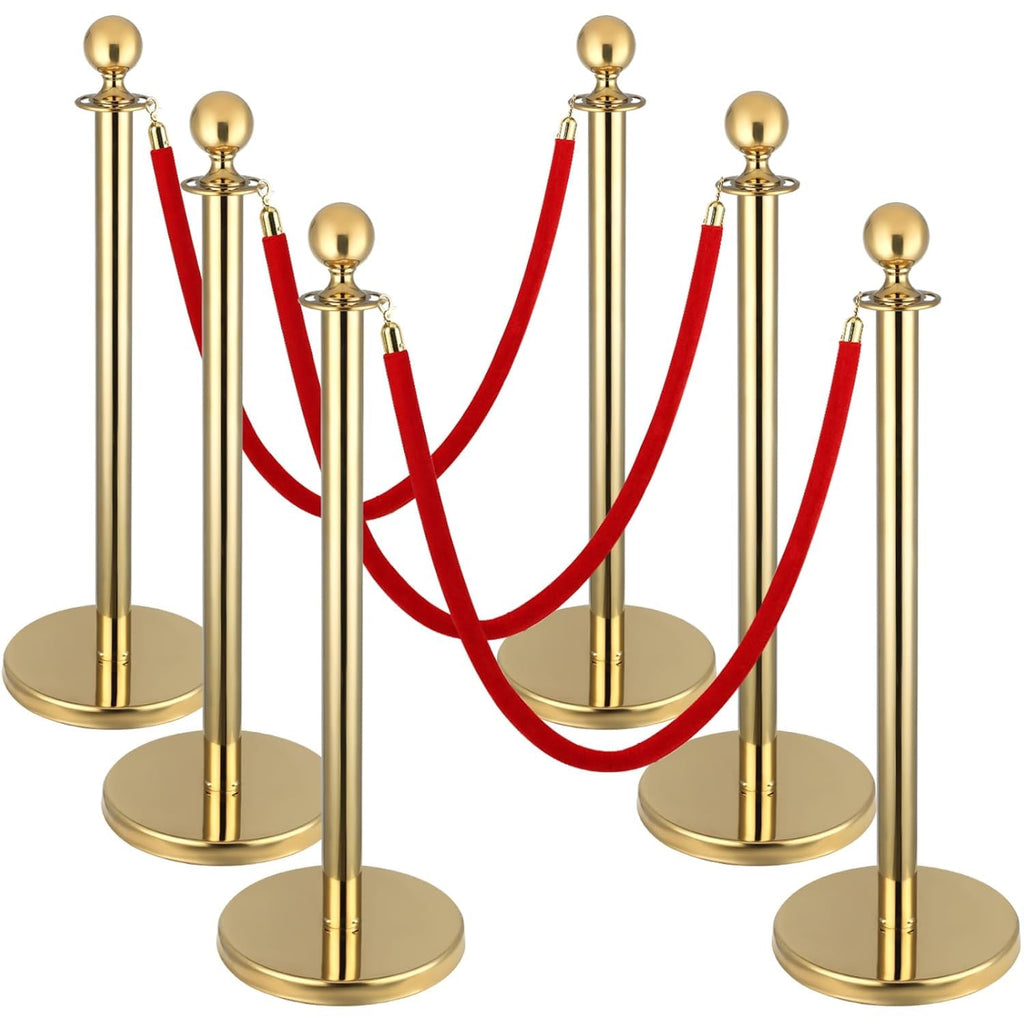 6Pack Stanchions and Velvet Ropes, 5 ft Red Velvet Rope and Poles, Red Carpet