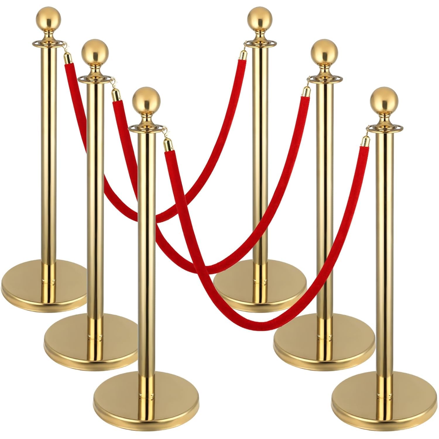 6Pack Stanchions and Velvet Ropes, 5 ft Red Velvet Rope and Poles, Red Carpet