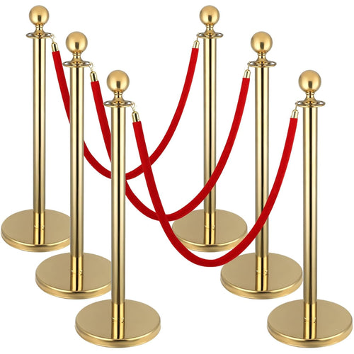 6Pack Stanchions and Velvet Ropes, 5 ft Red Velvet Rope and Poles, Red Carpet