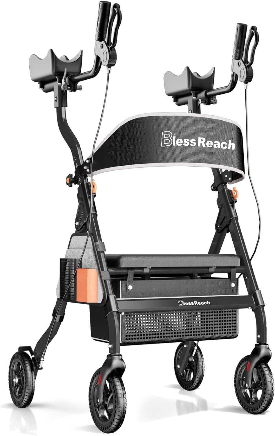BlessReach Heavy Duty Upright Rollator Walker for Seniors, 450lb Capacity, 6