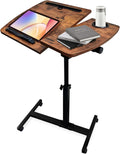 YAQUHO Overbed Table with Wheels Adjustable Height, Tiltable Desktop with Tray