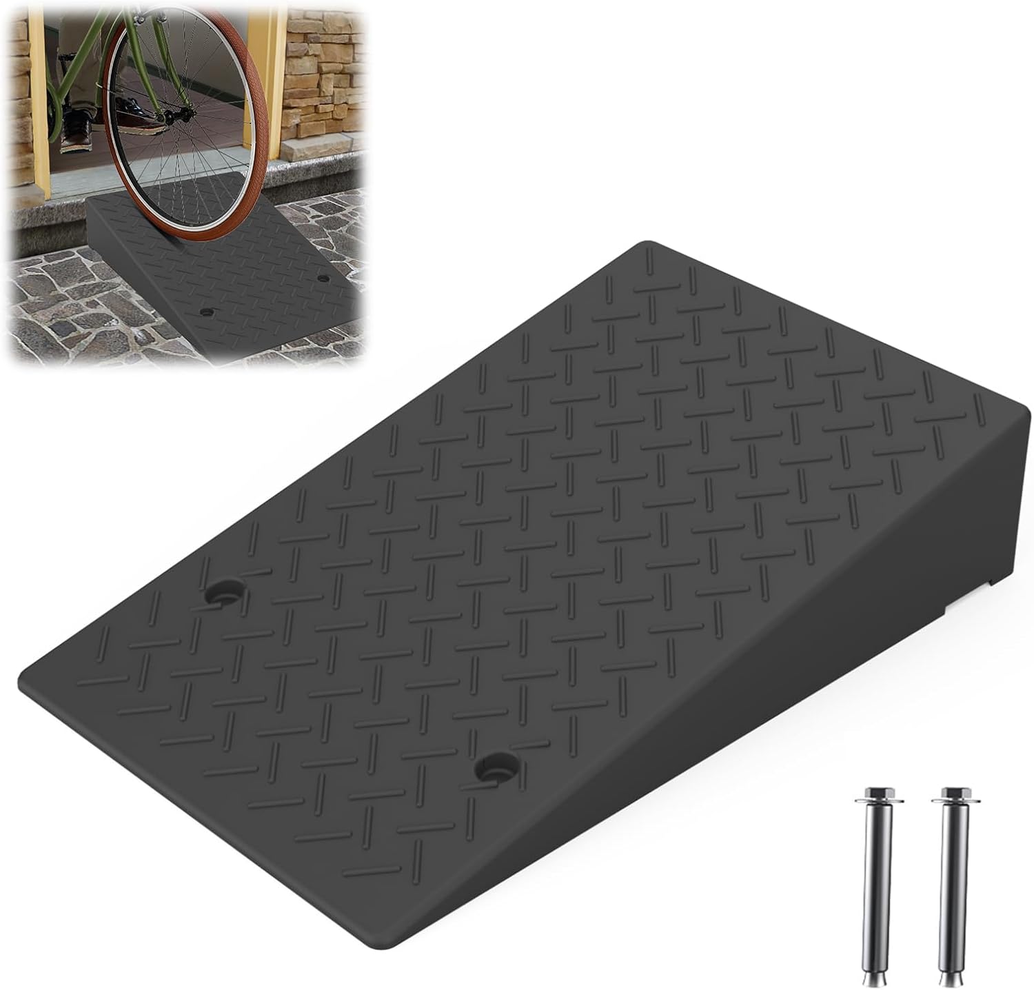 Rubber Threshold Ramp 7.09 Inch Rise, Wheelchair Rubber Door Ramp with Non-Slip