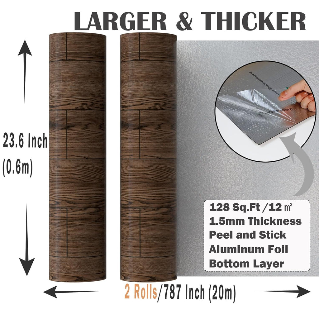 Oxdigi Peel and Stick Vinyl Flooring 2 Rolls 23"x 393"/128 Sq.Ft, Self Adhesive
