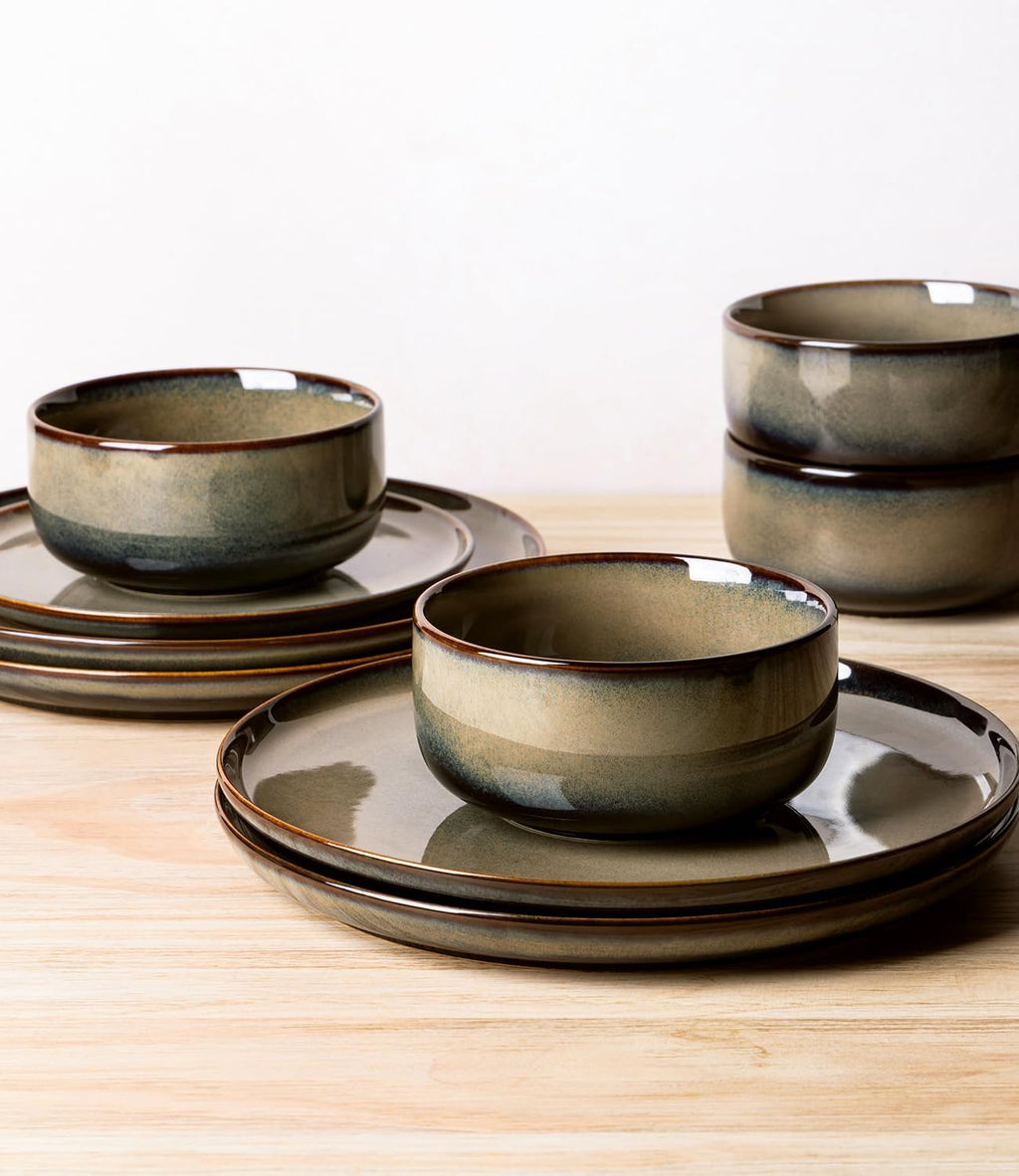 TheTerra Ceramic Dinnerware Sets for 6, 18 Pieces Handmade Reactive Glaze