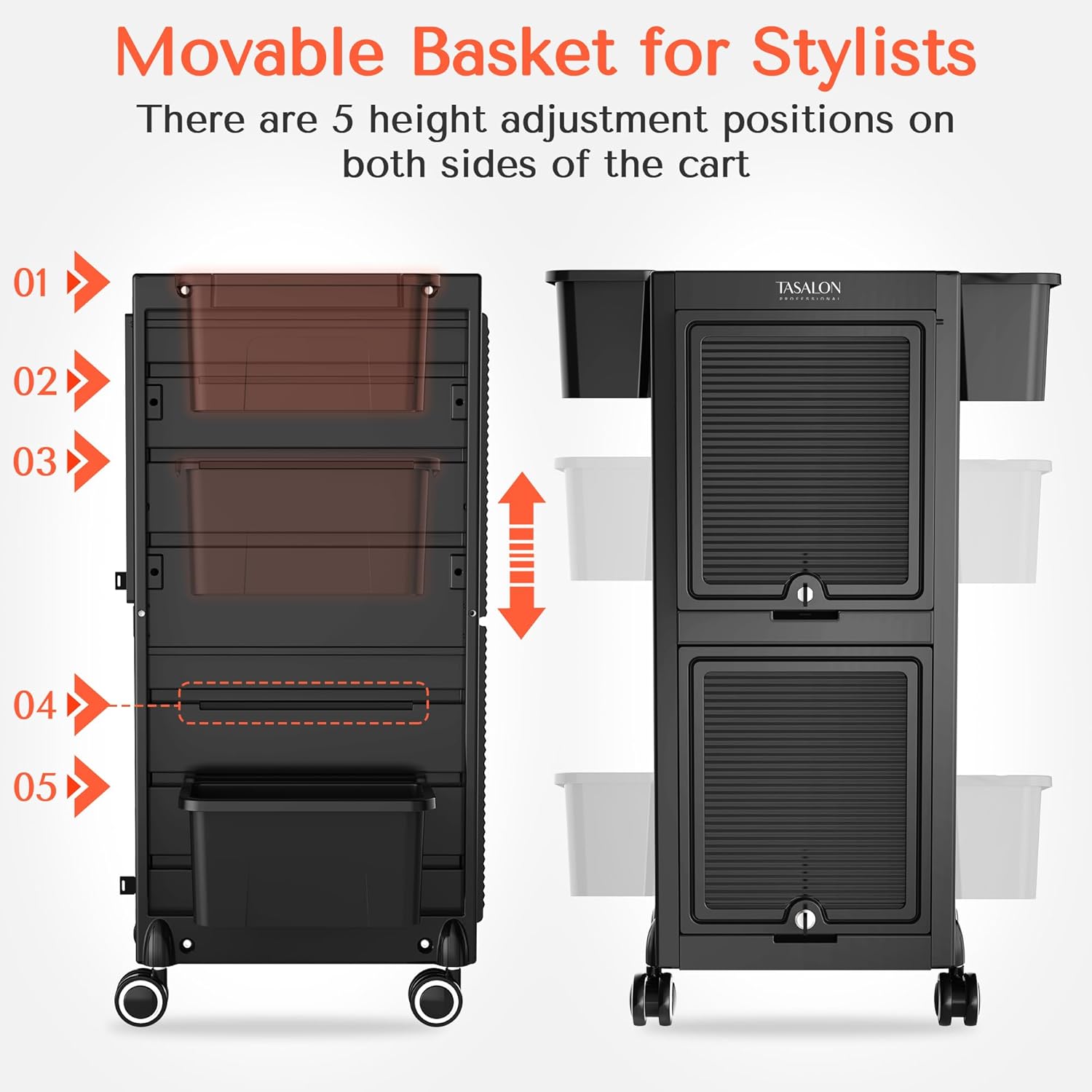 TASALON Professional Rolling Salon Cart, 6-Drawer Storage Trolley with Tool