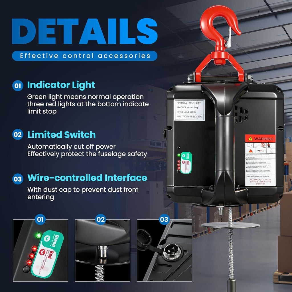 NEWTRY 3 in 1 Electric Hoist Winch 1,100lb Wireless Remote Control, Cable
