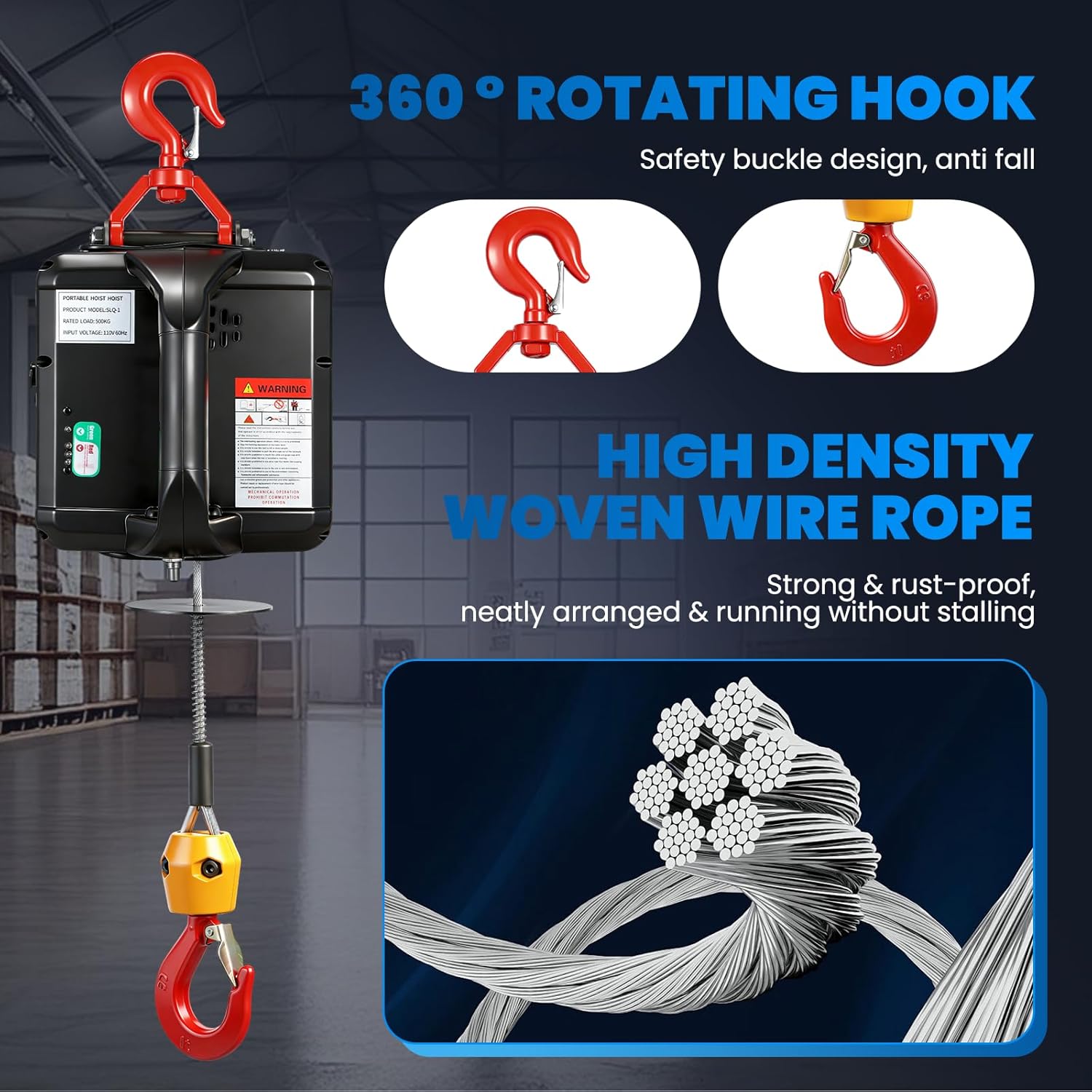 NEWTRY 3 in 1 Electric Hoist Winch 1,100lb Wireless Remote Control, Cable