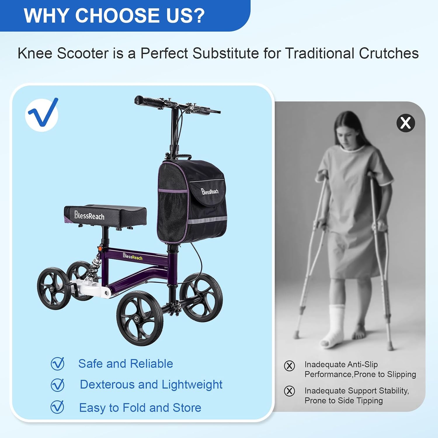 BlessReach Economy Knee Scooter, Steerable Knee Walker, Foldable Knee Scooters
