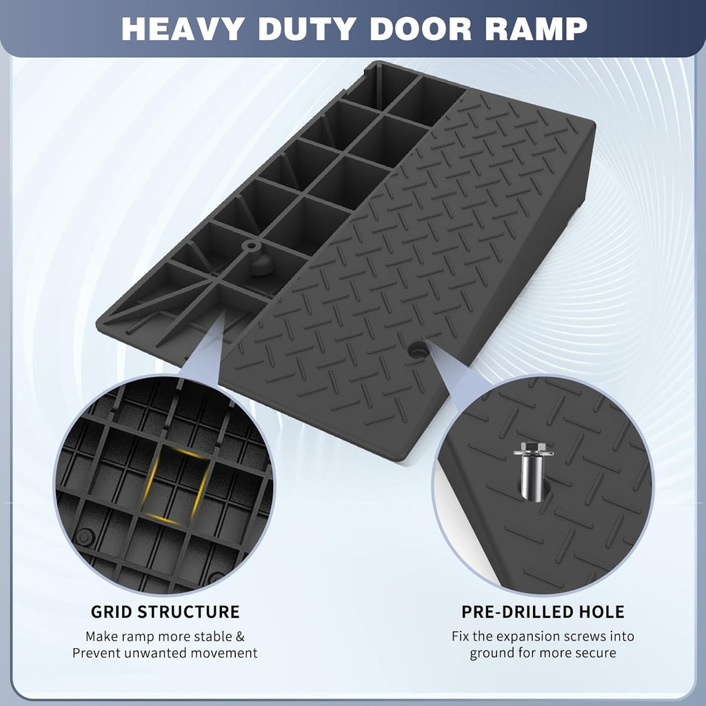 Rubber Threshold Ramp 7.09 Inch Rise, Wheelchair Rubber Door Ramp with Non-Slip