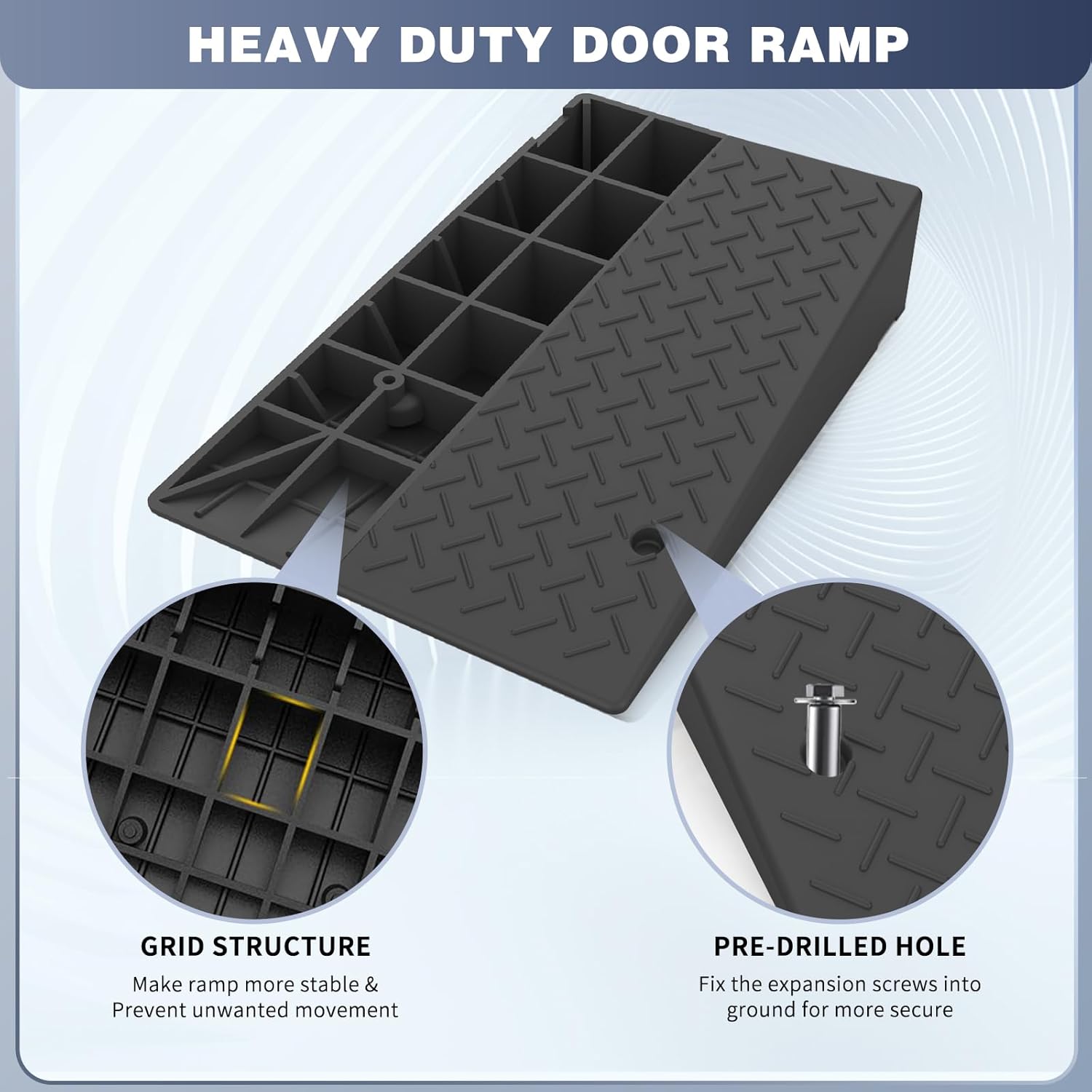 Rubber Threshold Ramp 7.09 Inch Rise, Wheelchair Rubber Door Ramp with Non-Slip