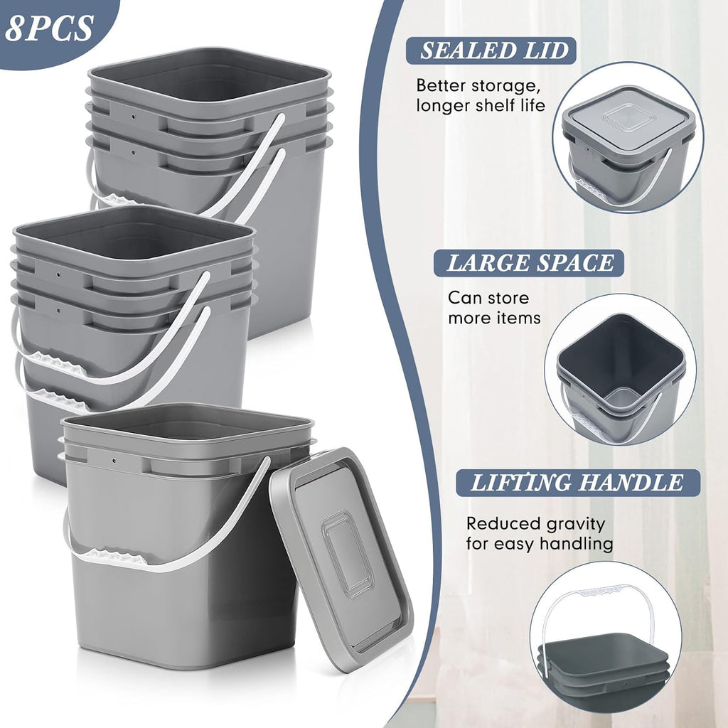 Mumufy 8 Pcs 3.5 Gallon Square Food Grade Bucket with Lid Square Bucket Pail