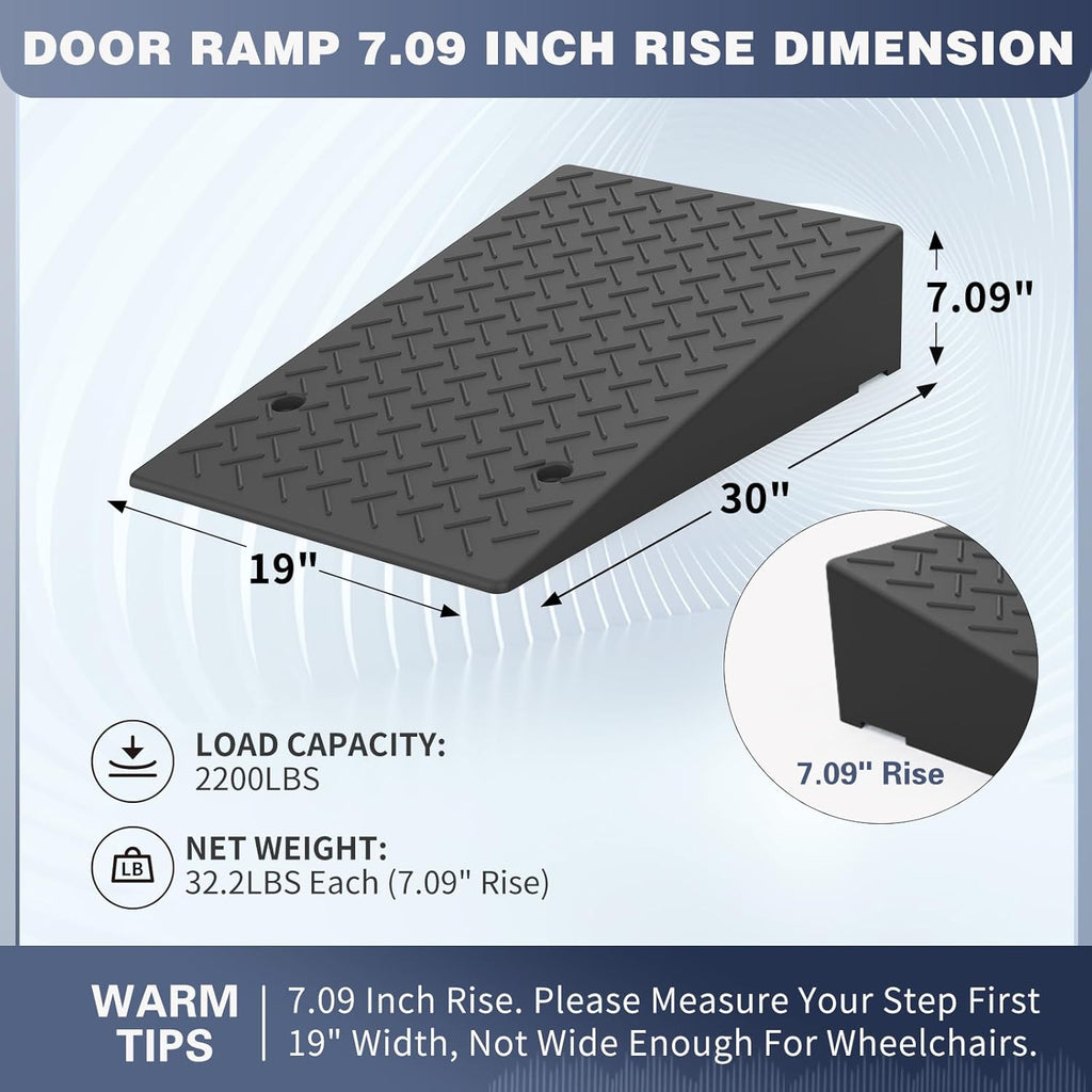Rubber Threshold Ramp 7.09 Inch Rise, Wheelchair Rubber Door Ramp with Non-Slip