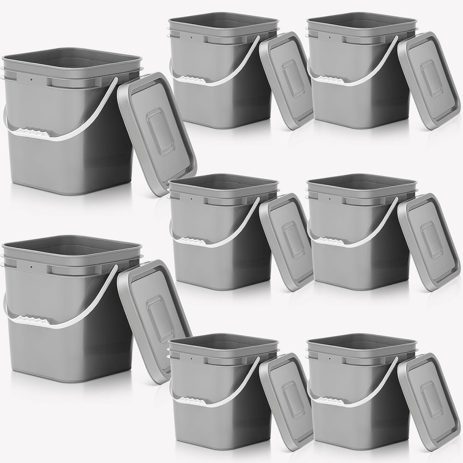 Mumufy 8 Pcs 3.5 Gallon Square Food Grade Bucket with Lid Square Bucket Pail