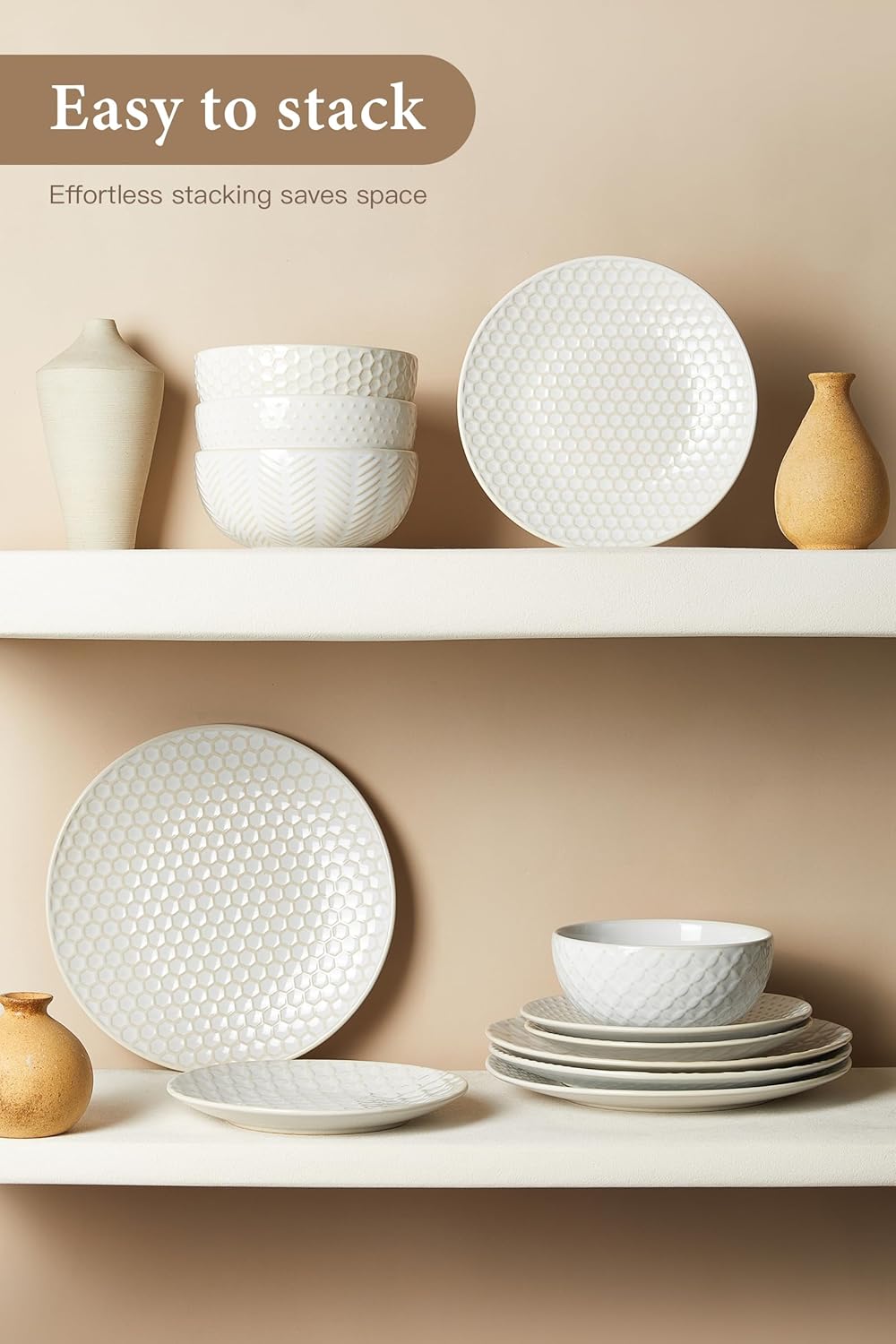 24 Piece Dinnerware Sets for 8, Premium Stoneware Plates and Bowls Sets