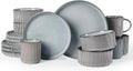 Famiware Star Dinnerware Set with Mugs, Service for 4 , Ribbed Stoneware Plates