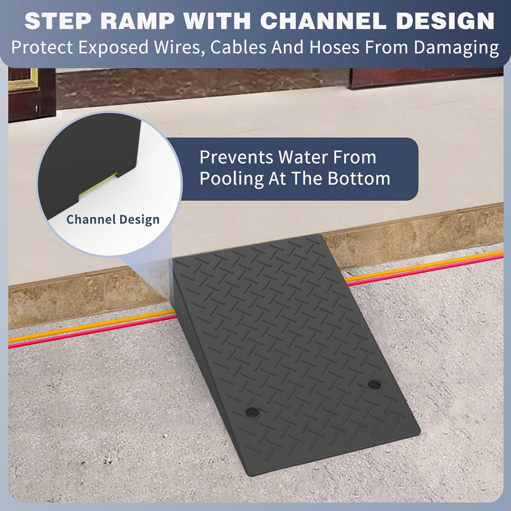 Rubber Threshold Ramp 7.09 Inch Rise, Wheelchair Rubber Door Ramp with Non-Slip