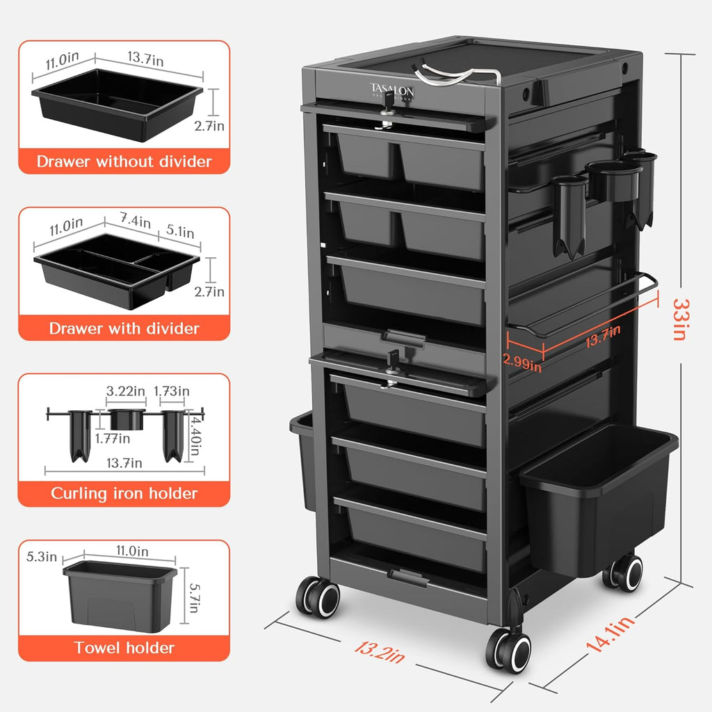 TASALON Professional Rolling Salon Cart, 6-Drawer Storage Trolley with Tool