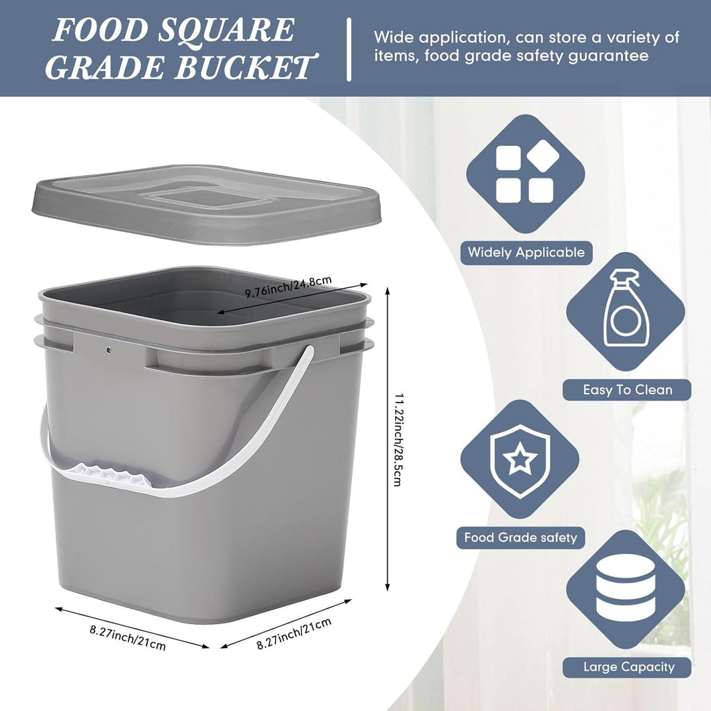Mumufy 8 Pcs 3.5 Gallon Square Food Grade Bucket with Lid Square Bucket Pail