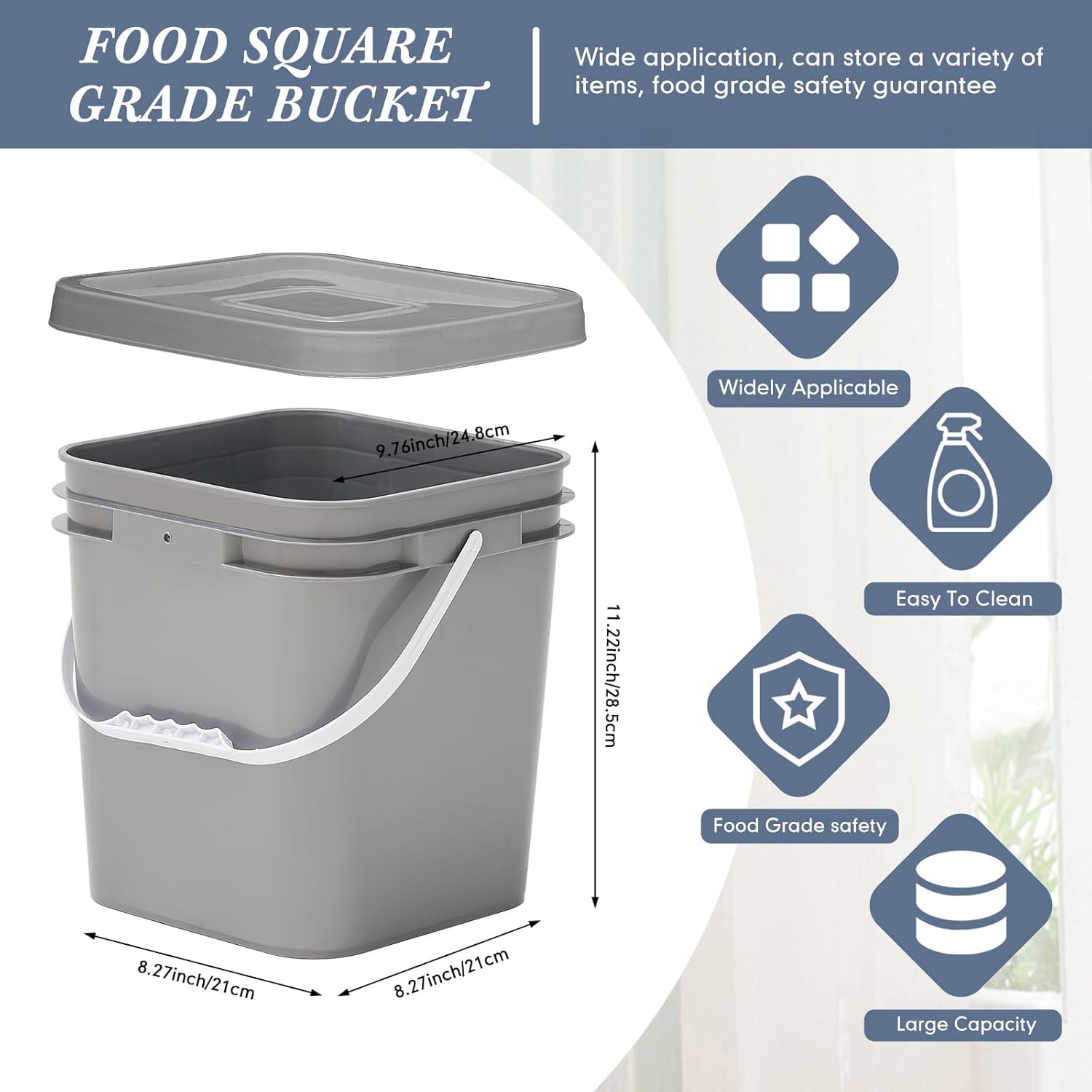 Mumufy 8 Pcs 3.5 Gallon Square Food Grade Bucket with Lid Square Bucket Pail
