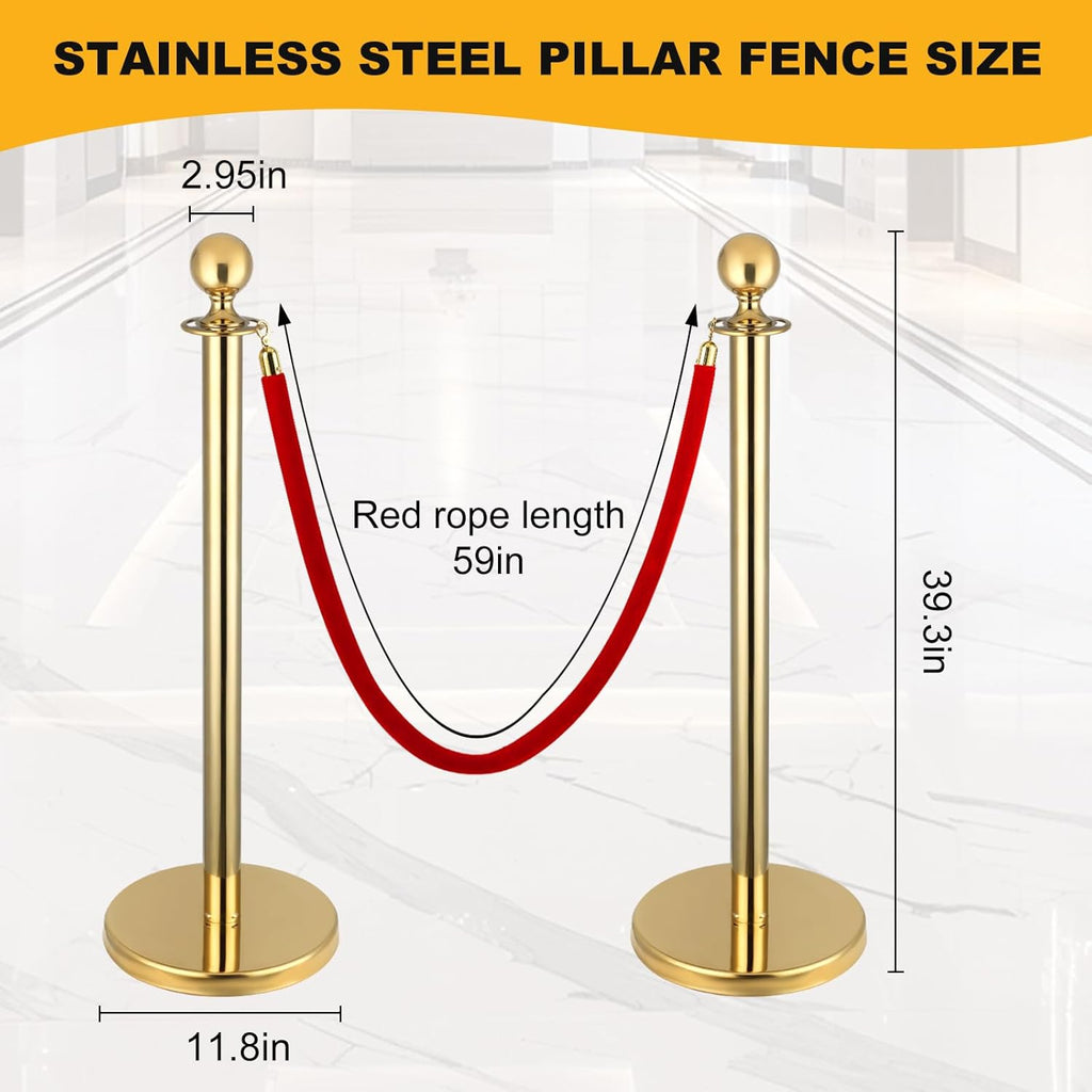 6Pack Stanchions and Velvet Ropes, 5 ft Red Velvet Rope and Poles, Red Carpet