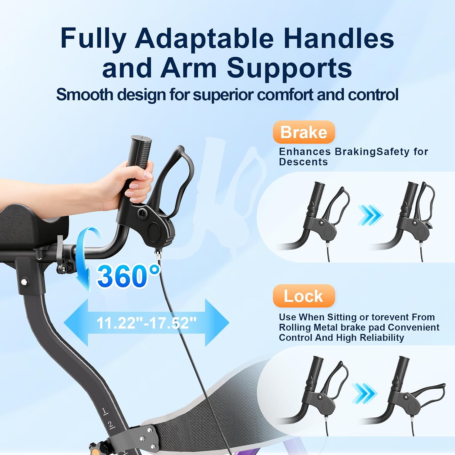 BlessReach Heavy Duty Upright Rollator Walker for Seniors, 450lb Capacity, 6