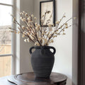 Handmade Black Vase - 10" Tall Terracotta Vases with 4 Ear Design, Wide Mouth