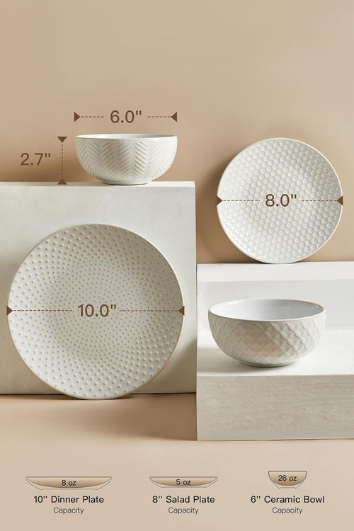 24 Piece Dinnerware Sets for 8, Premium Stoneware Plates and Bowls Sets