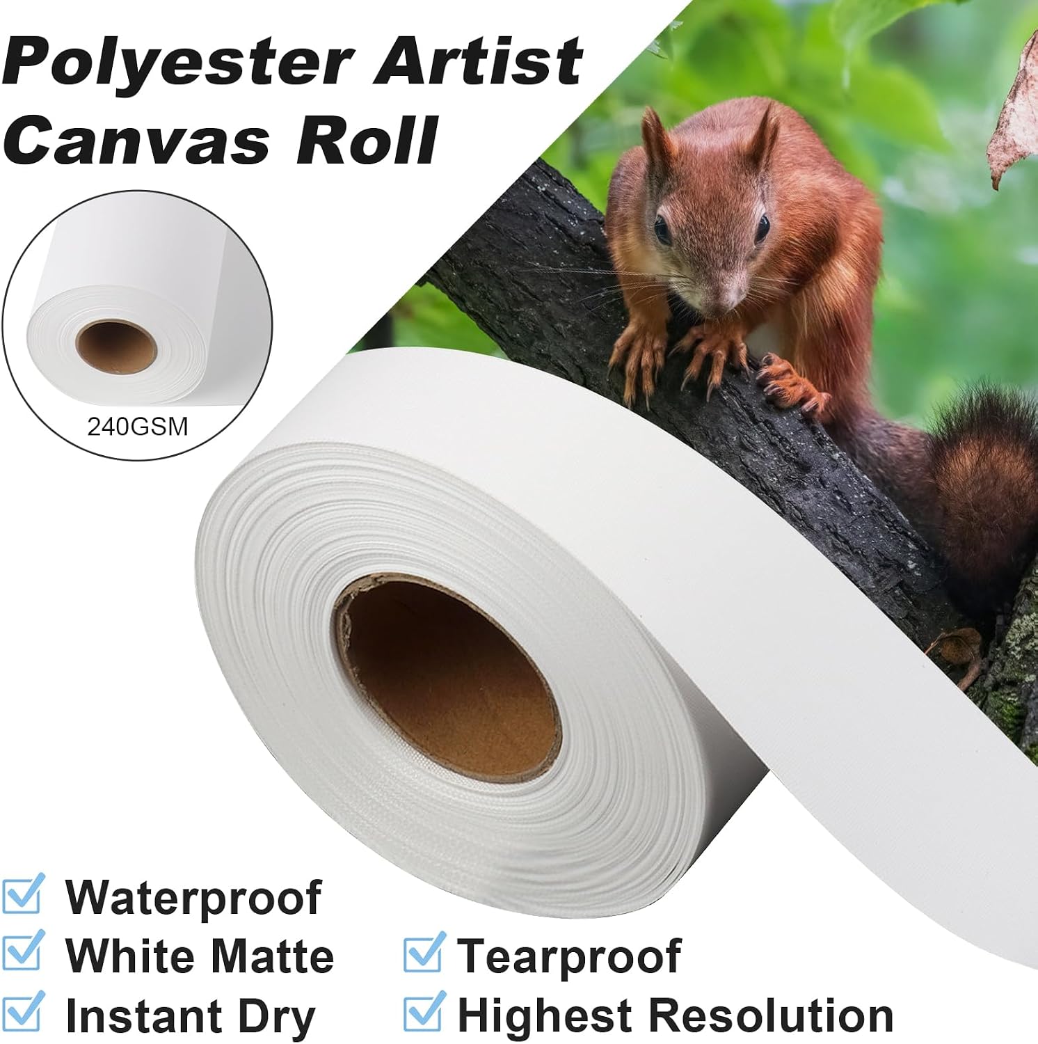 tonchean 24 inch Polyester Artist Canvas Roll - 240GSM Waterproof Canvas Paper