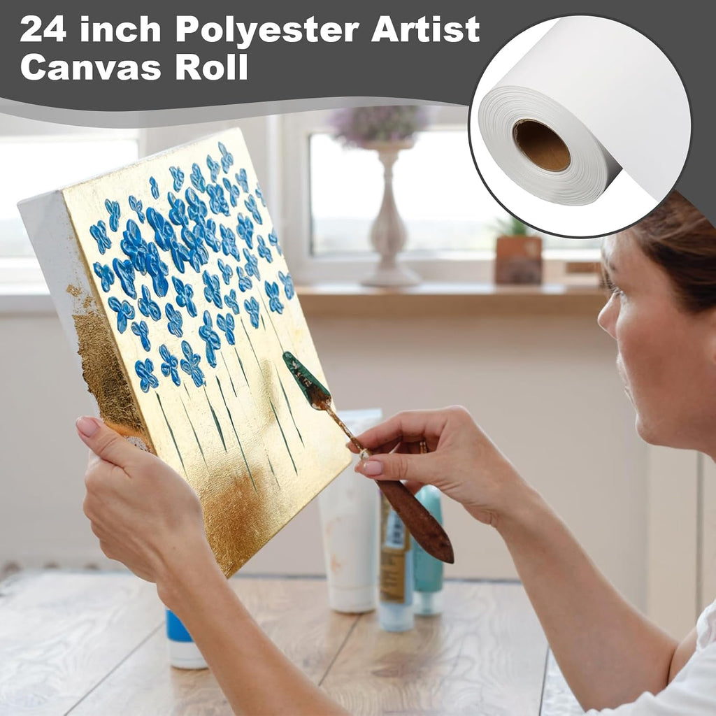 tonchean 24 inch Polyester Artist Canvas Roll - 240GSM Waterproof Canvas Paper