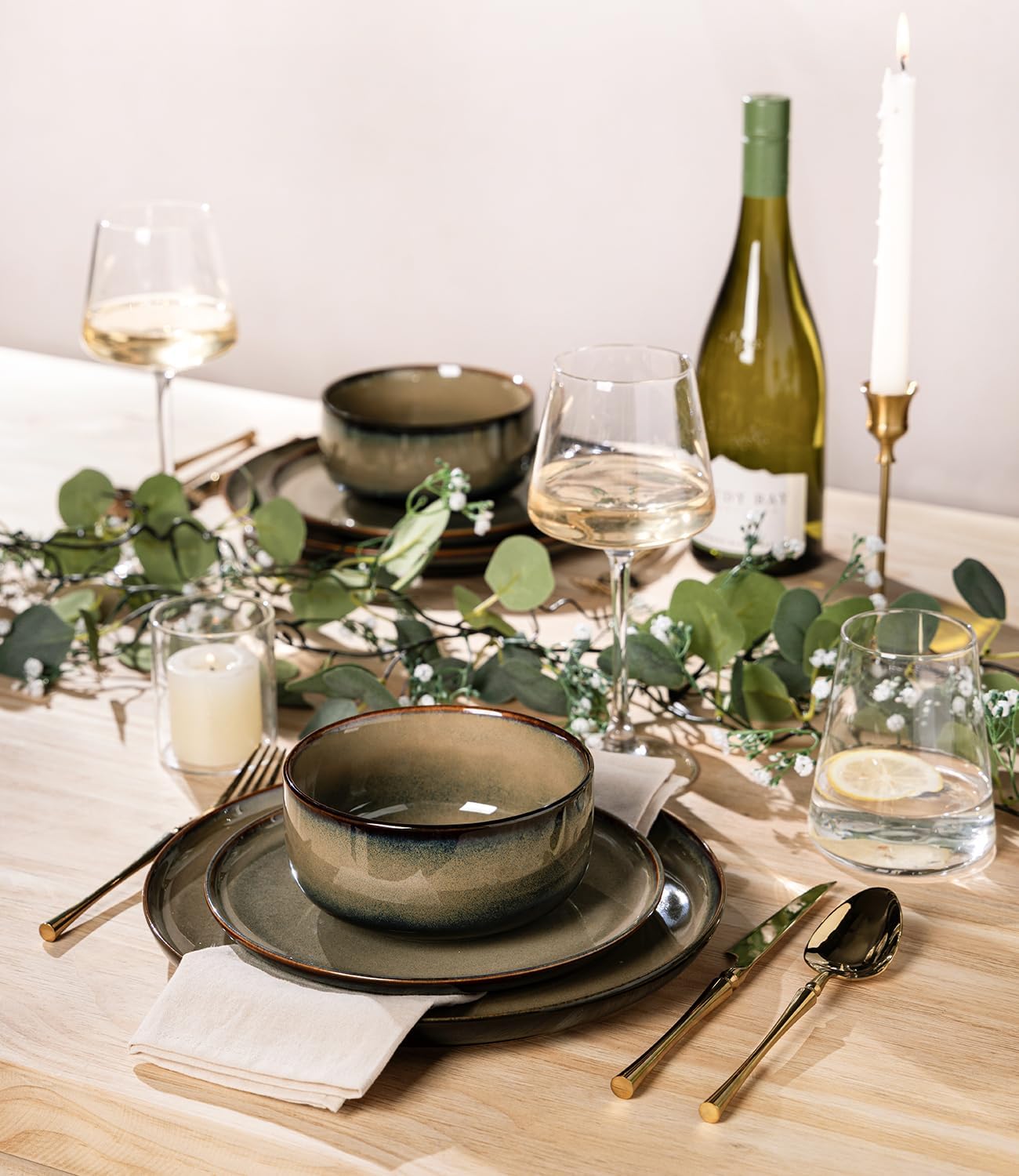 TheTerra Ceramic Dinnerware Sets for 6, 18 Pieces Handmade Reactive Glaze