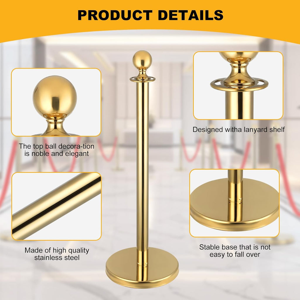 6Pack Stanchions and Velvet Ropes, 5 ft Red Velvet Rope and Poles, Red Carpet