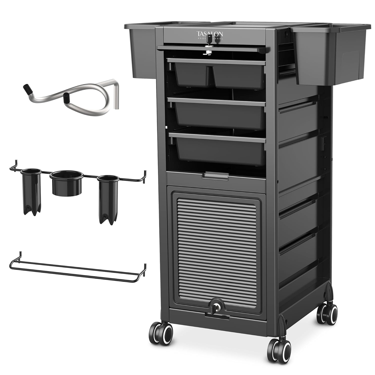 TASALON Professional Rolling Salon Cart, 6-Drawer Storage Trolley with Tool