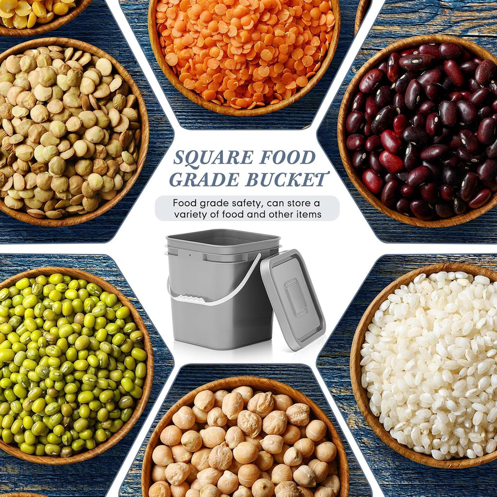Mumufy 8 Pcs 3.5 Gallon Square Food Grade Bucket with Lid Square Bucket Pail