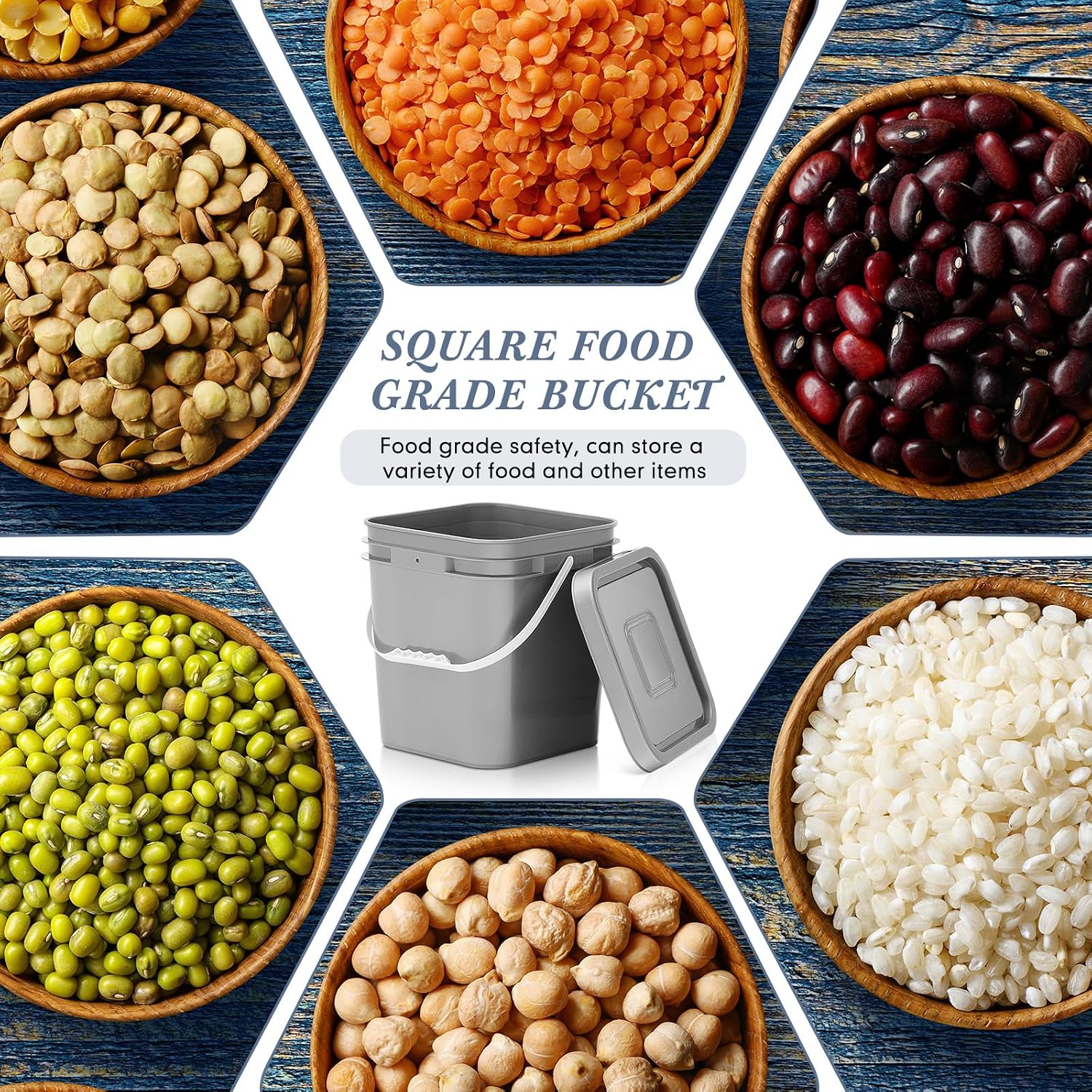 Mumufy 8 Pcs 3.5 Gallon Square Food Grade Bucket with Lid Square Bucket Pail