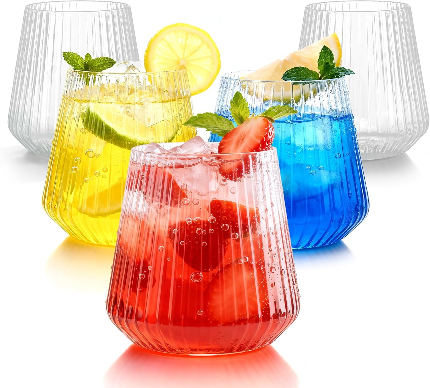 BESTSTAR 36 Pcs 12 oz Plastic Clear Ribbed Wine Glasses, Origami Ripple