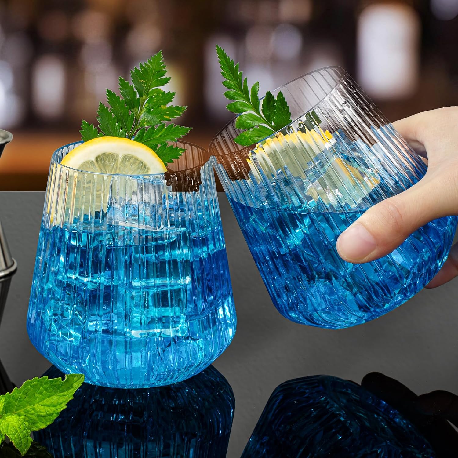 BESTSTAR 36 Pcs 12 oz Plastic Clear Ribbed Wine Glasses, Origami Ripple