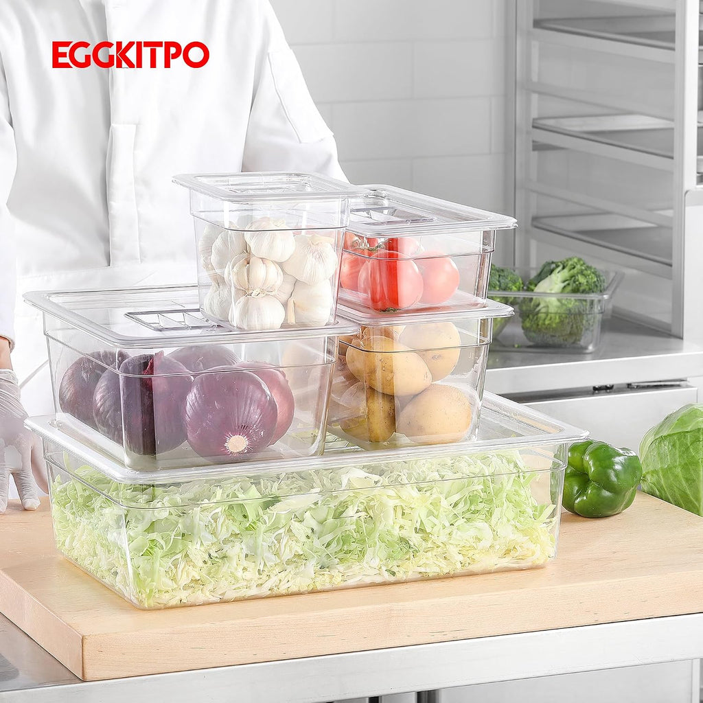 EGGKITPO Polycarbonate Full Size Food Pans 6 Pack BPA Free 2.5 Inch Deep Pan