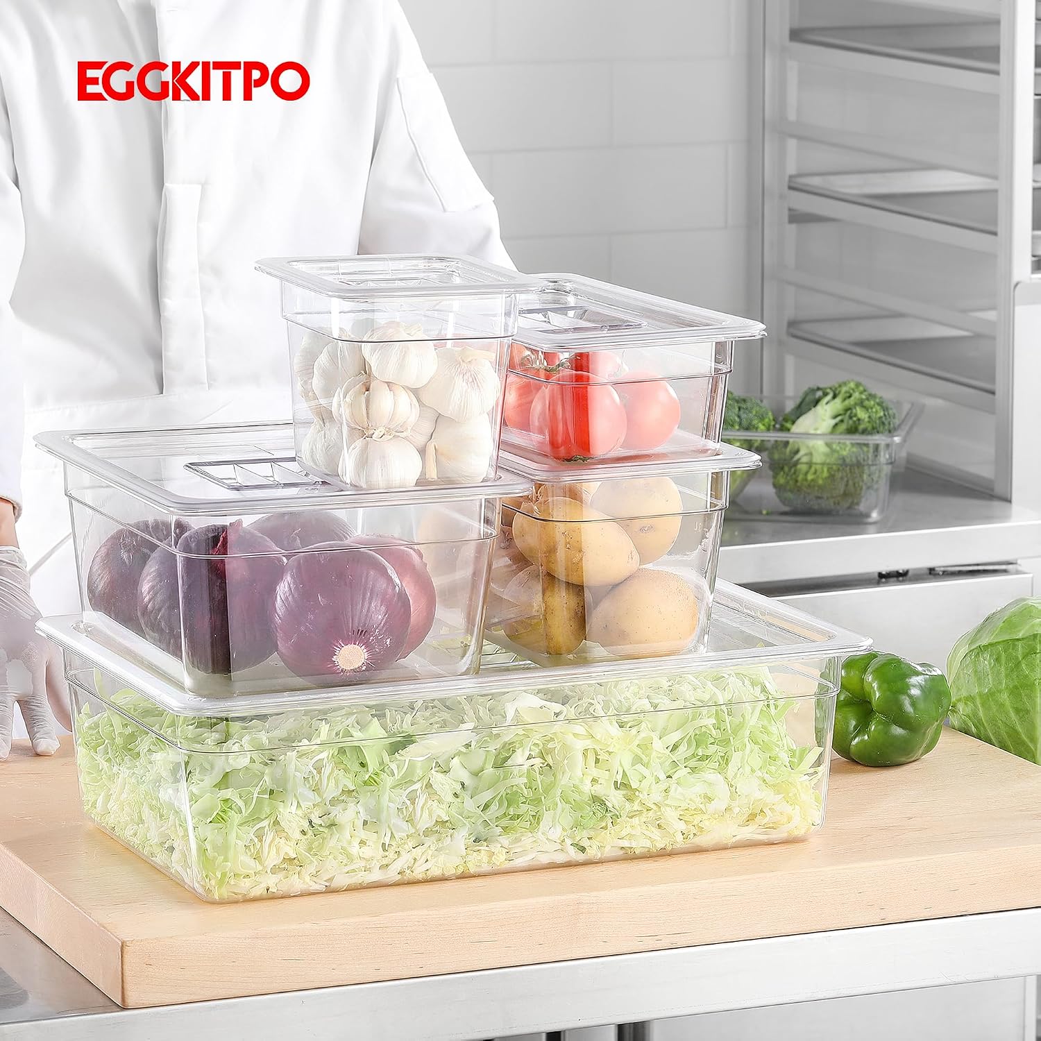 EGGKITPO Polycarbonate Full Size Food Pans 6 Pack BPA Free 2.5 Inch Deep Pan