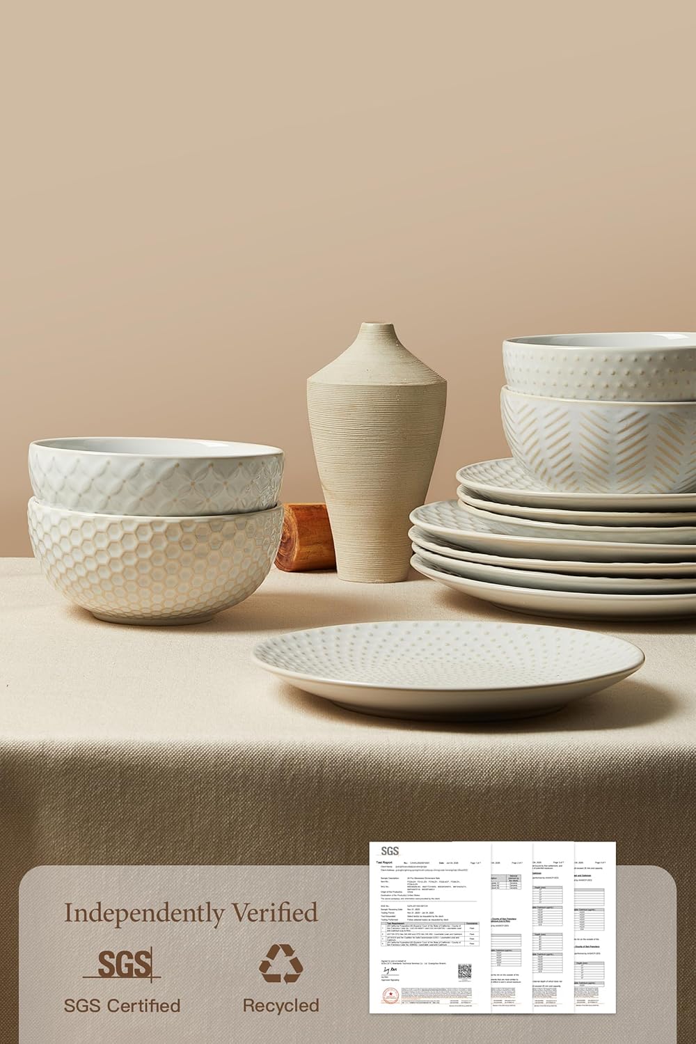 24 Piece Dinnerware Sets for 8, Premium Stoneware Plates and Bowls Sets
