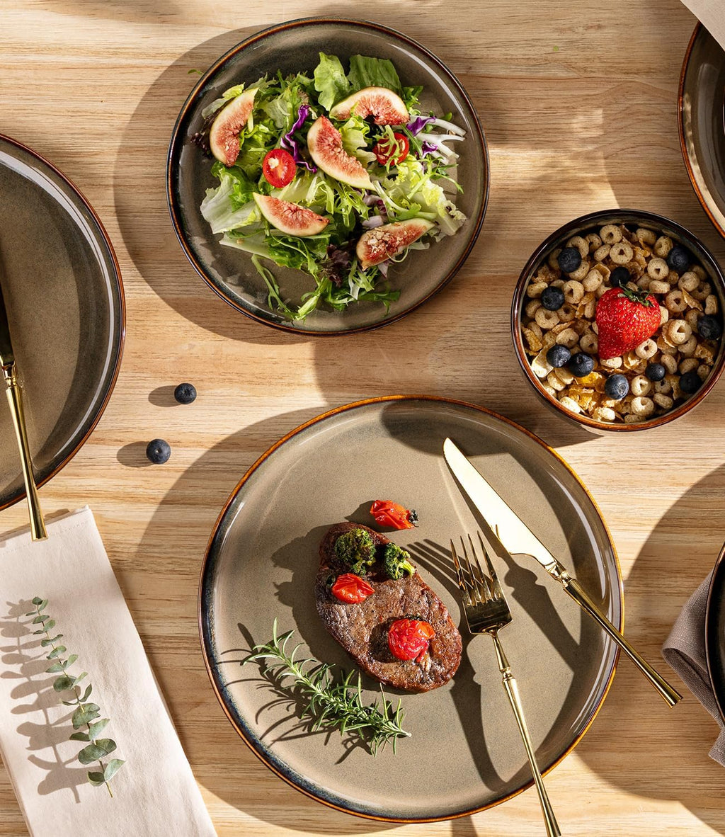 TheTerra Ceramic Dinnerware Sets for 6, 18 Pieces Handmade Reactive Glaze