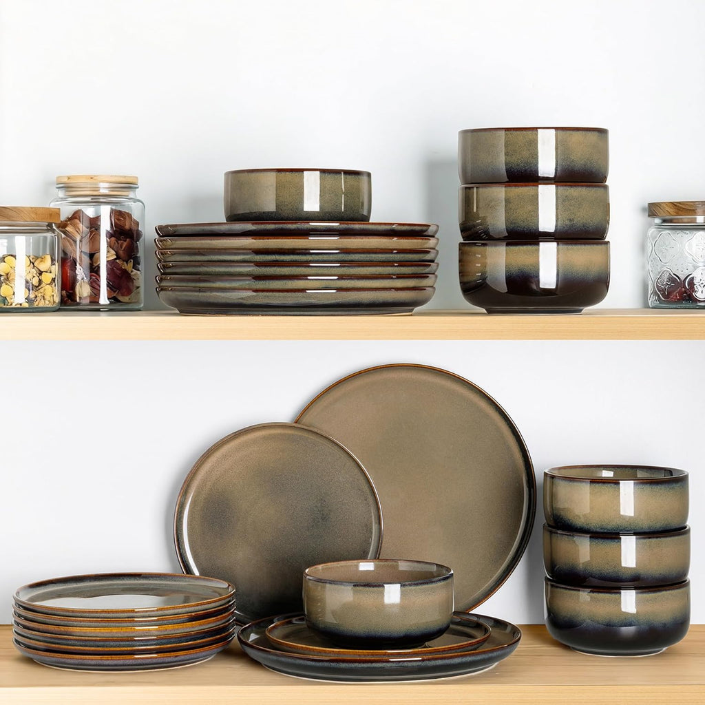 TheTerra Ceramic Dinnerware Sets for 6, 18 Pieces Handmade Reactive Glaze
