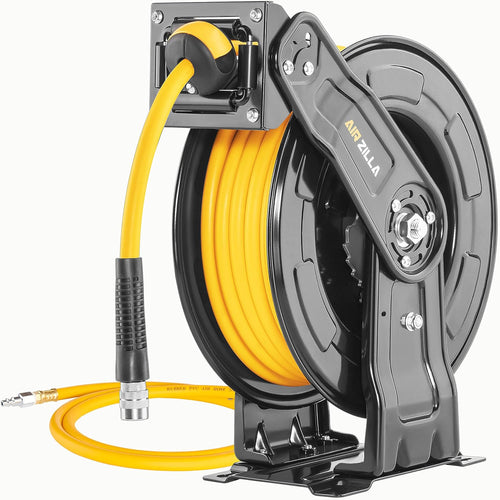 AIRZILLA Premium Steel Retractable Air Hose Reel With Dual Arm, 3/8"x65Ft