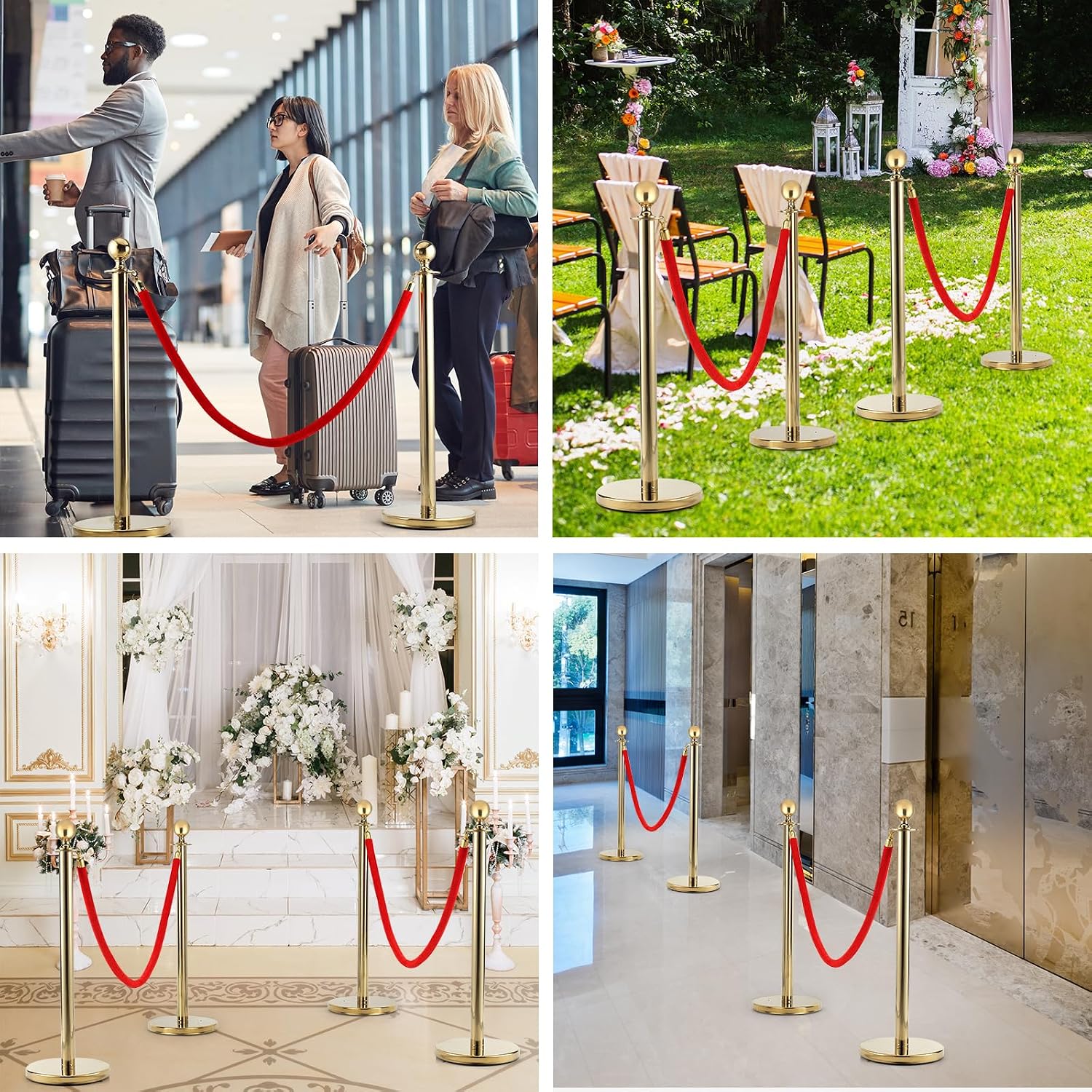 6Pack Stanchions and Velvet Ropes, 5 ft Red Velvet Rope and Poles, Red Carpet