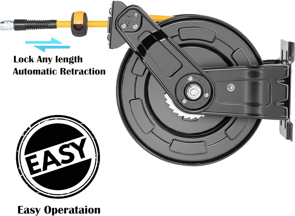 AIRZILLA Premium Steel Retractable Air Hose Reel With Dual Arm, 3/8"x65Ft